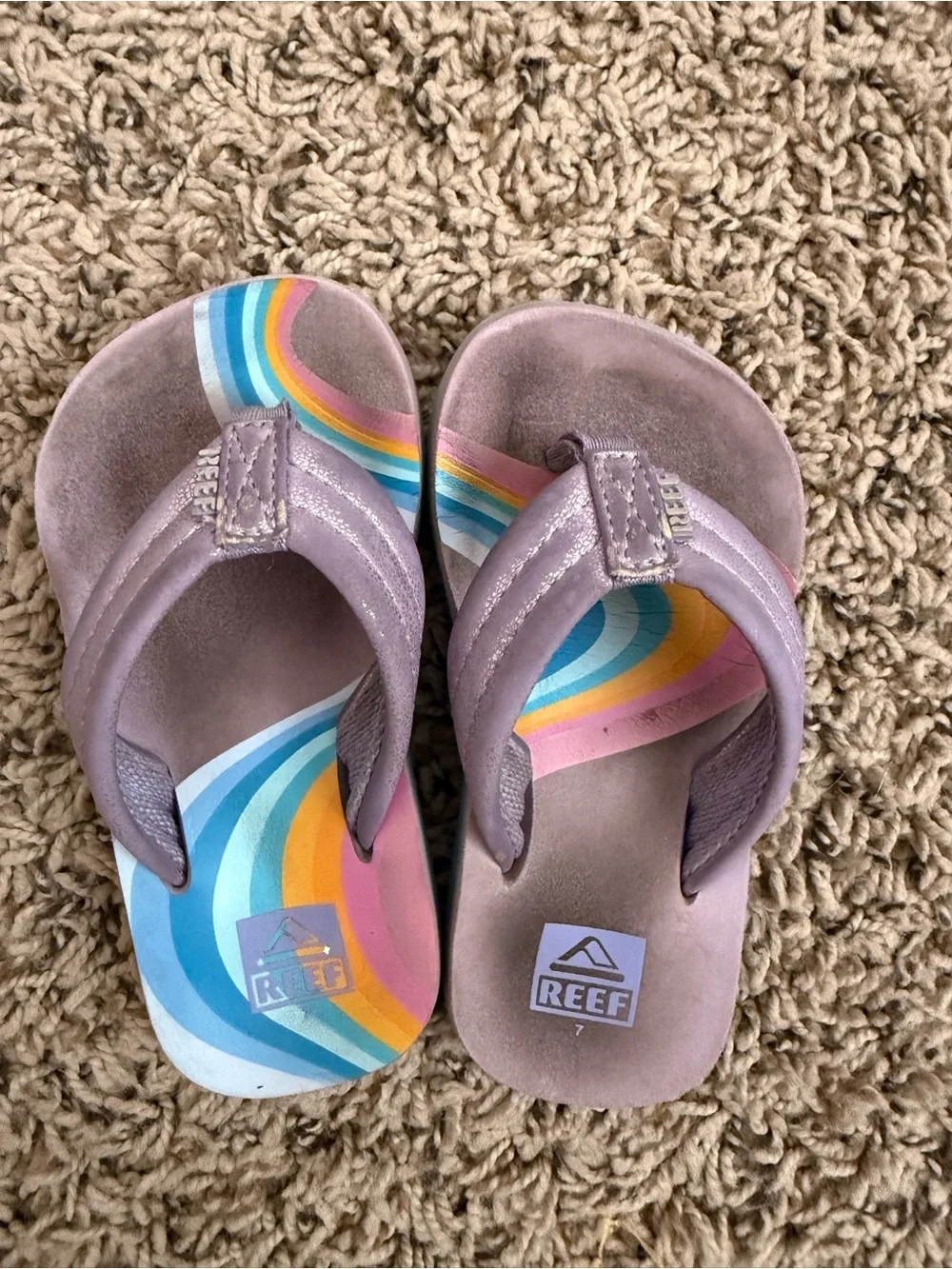Reef Kids Lavender Flip Flop Sandals with Rainbow Footbed